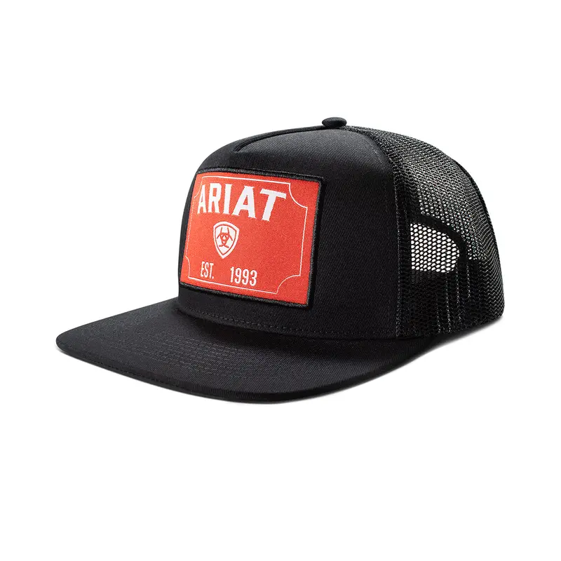 Ariat Black With Red Rectangle Logo Patch Ball Cap 1