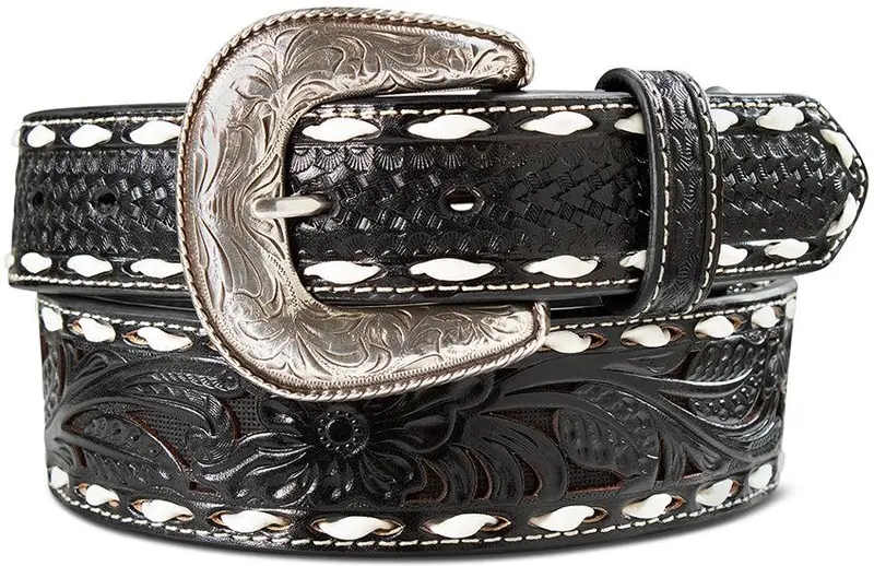 Ariat Black With White Buckstitch Leather Belt 1