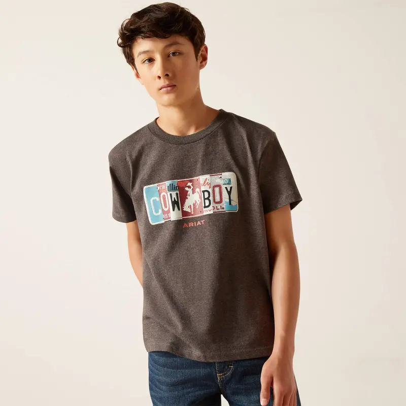 Ariat Boy's Charcoal License Plate Cowboy Tee 1