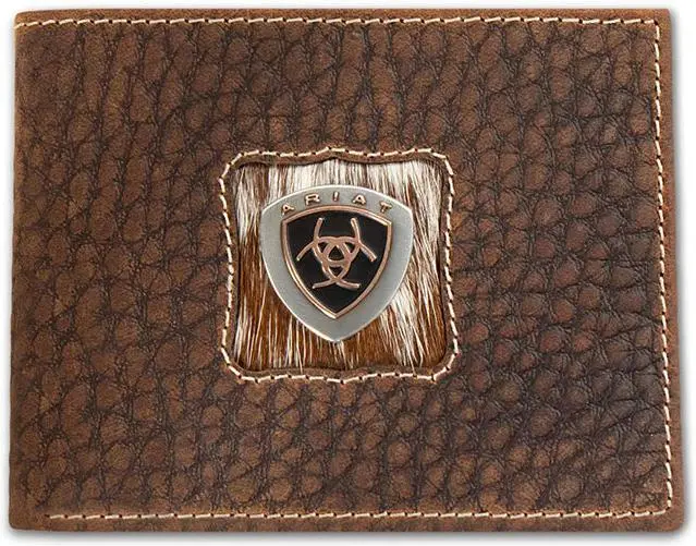 Ariat Brown And White Calf Hair Inlay Bifold Wallet 1