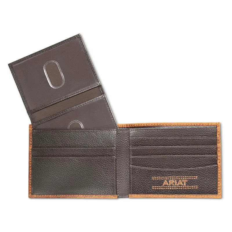 Ariat Brown And White Calf Hair Inlay Bifold Wallet 2