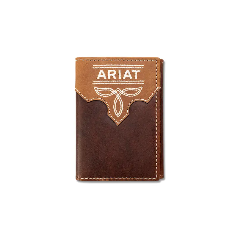 Ariat Brown Crazy Horse Leather Overlaid Trifold Wallet 1