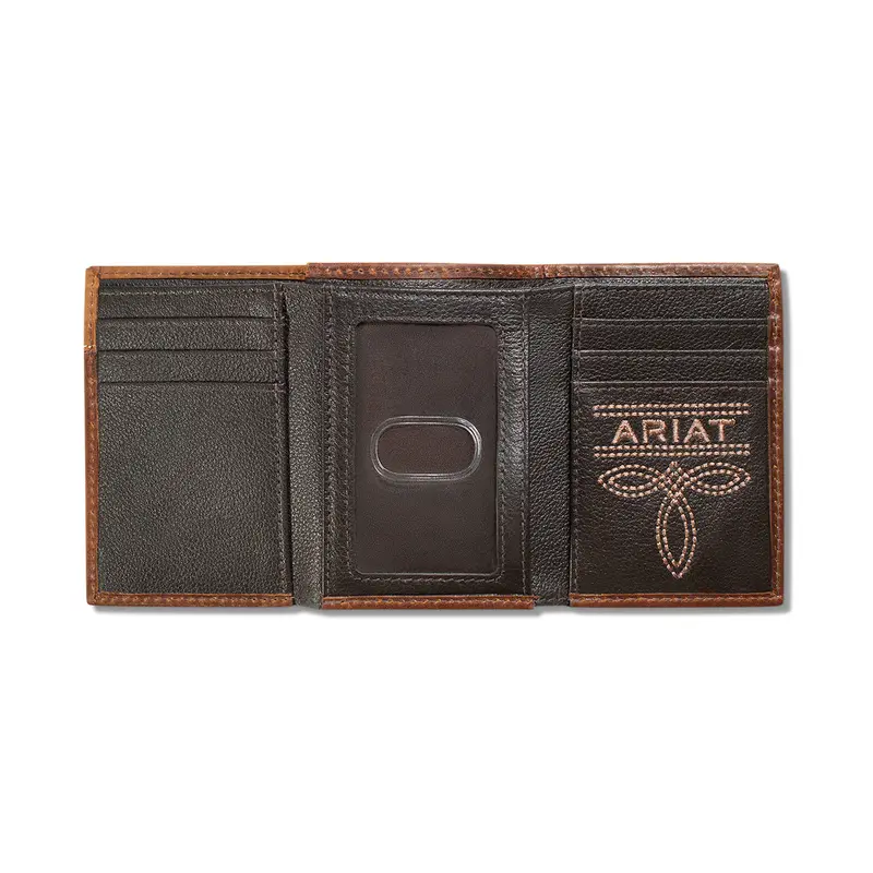 Ariat Brown Crazy Horse Leather Overlaid Trifold Wallet 2