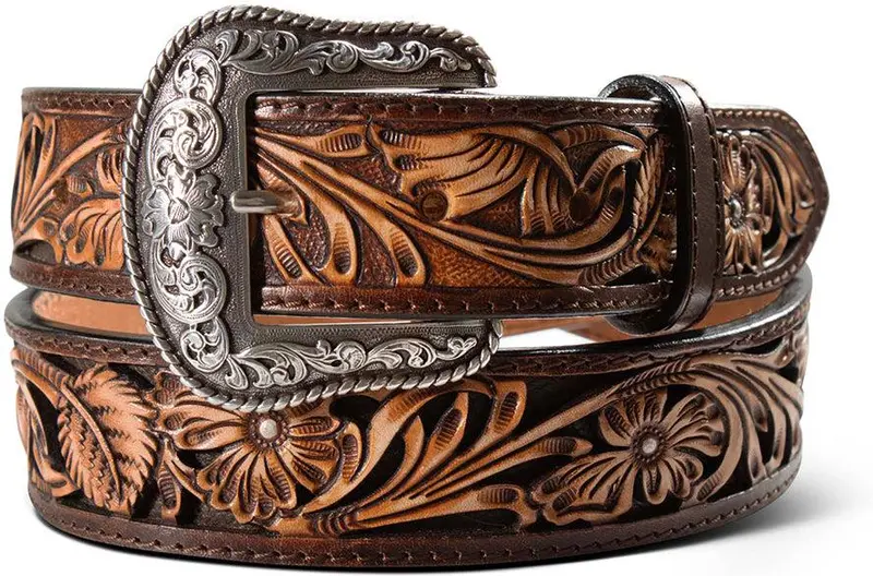 Ariat Brown Floral With Textured Underlay Leather Belt 1