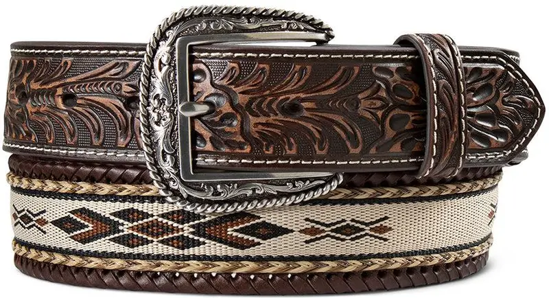 Ariat Brown Horsehair Inlaid Leather Belt With Whipstitch Edge 1
