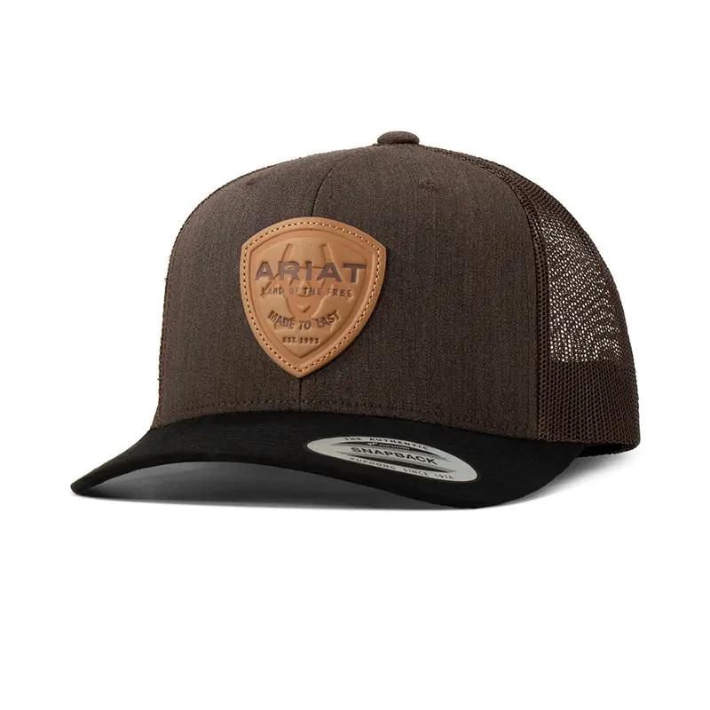Ariat Brown Leather Shield Logo Patch Ball Cap 1