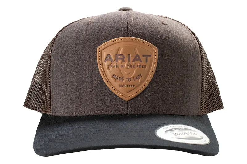 Ariat Brown Leather Shield Logo Patch Ball Cap 2