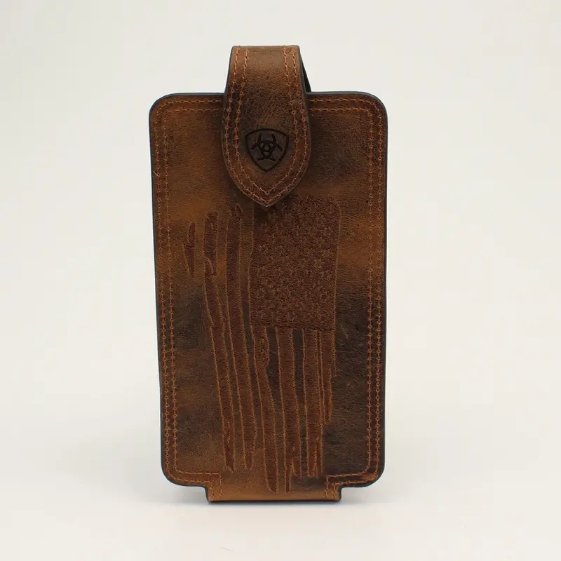 Ariat Brown Leather With Embossed Flag Clip-On Cell Phone Case 1