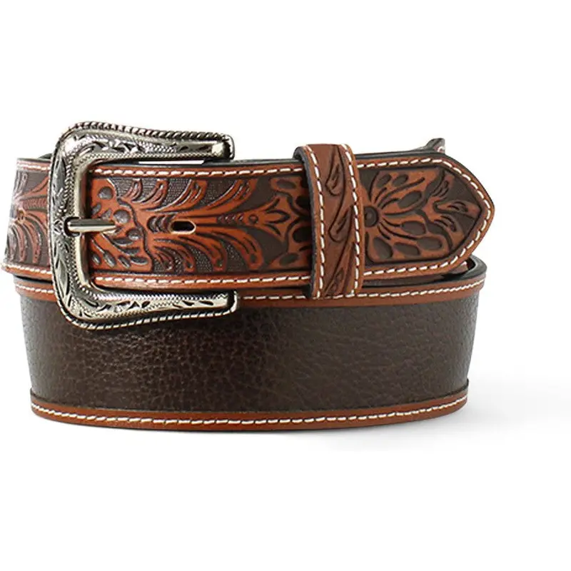 Ariat Brown Pebbled Leather Belt With Tooled Tabs 1
