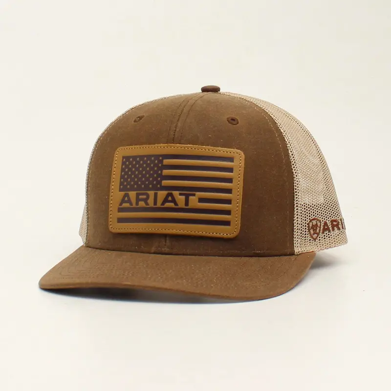 Ariat Brown Usa Leather Flag Patch Ball Cap 1