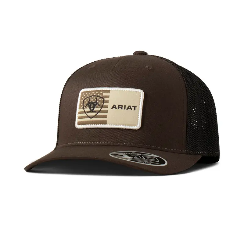 Ariat Brown With American Flag Patch Flexfit Ball Cap 1
