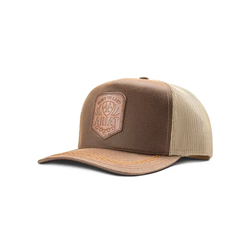 Ariat Brown With Faux Leather Embossed Logo Patch Ball Cap 1