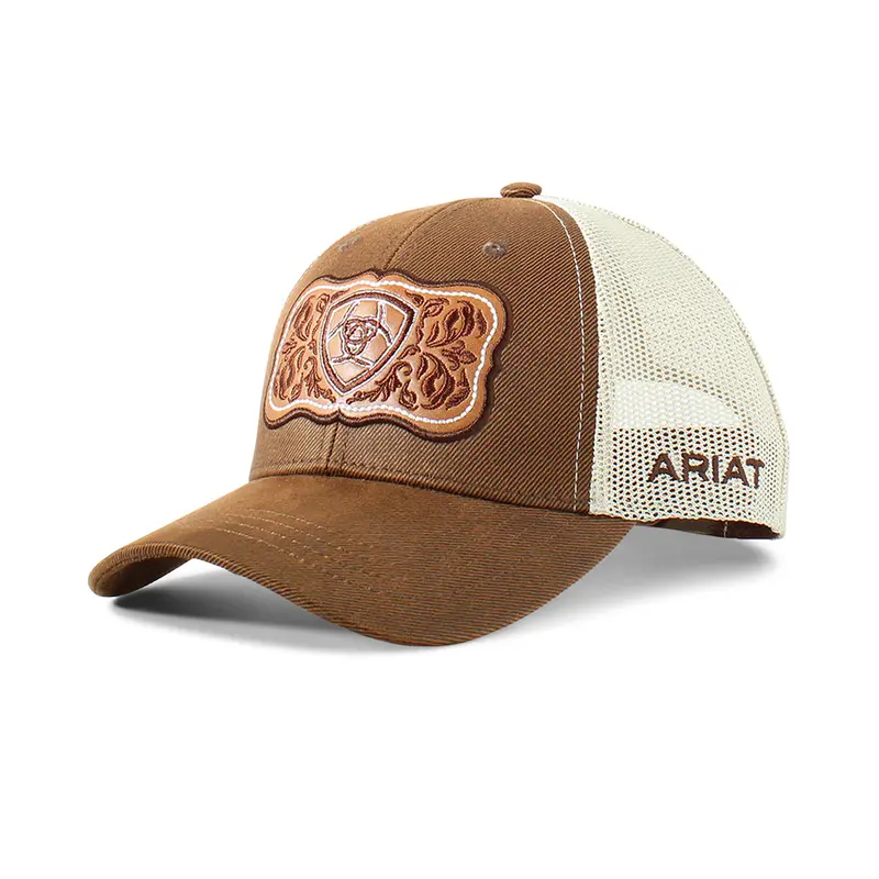 Ariat Brown With Leather Floral Print Patch Ball Cap 1