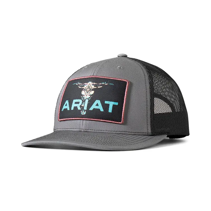 Ariat Charcoal With Southwest Bull Skull Patch Ball Cap 1