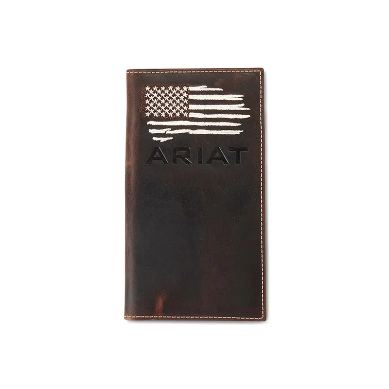 Ariat Distressed White Stitched American Flag Rodeo Wallet 1