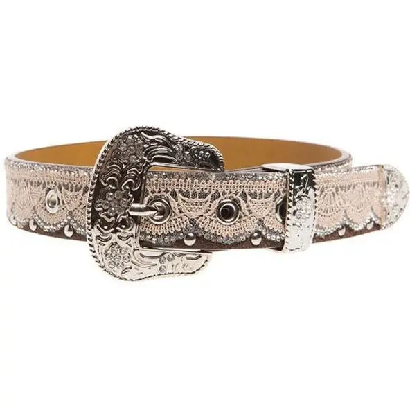 Ariat Girl's Brown With Tan Lace And Rhinestone Belt 1
