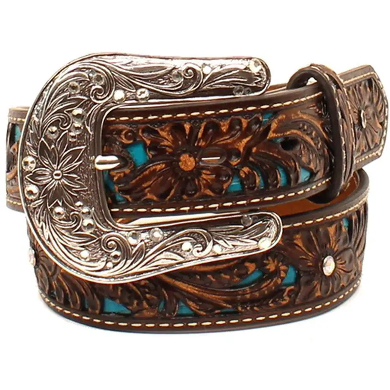 Ariat Girls Leather Tooled And Rhinestone Belt 1