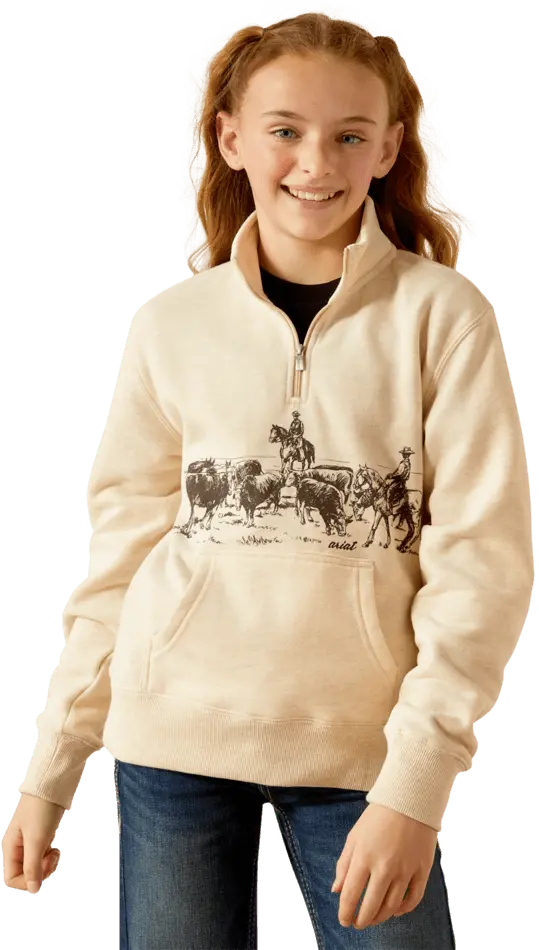 Ariat Girl's Oatmeal Pasture 1/4 Zip Sweatshirt 1