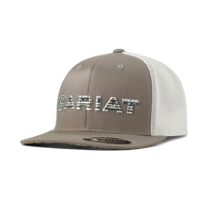 Ariat Grey 3D Embroidered Flex Fit Ball Cap 1