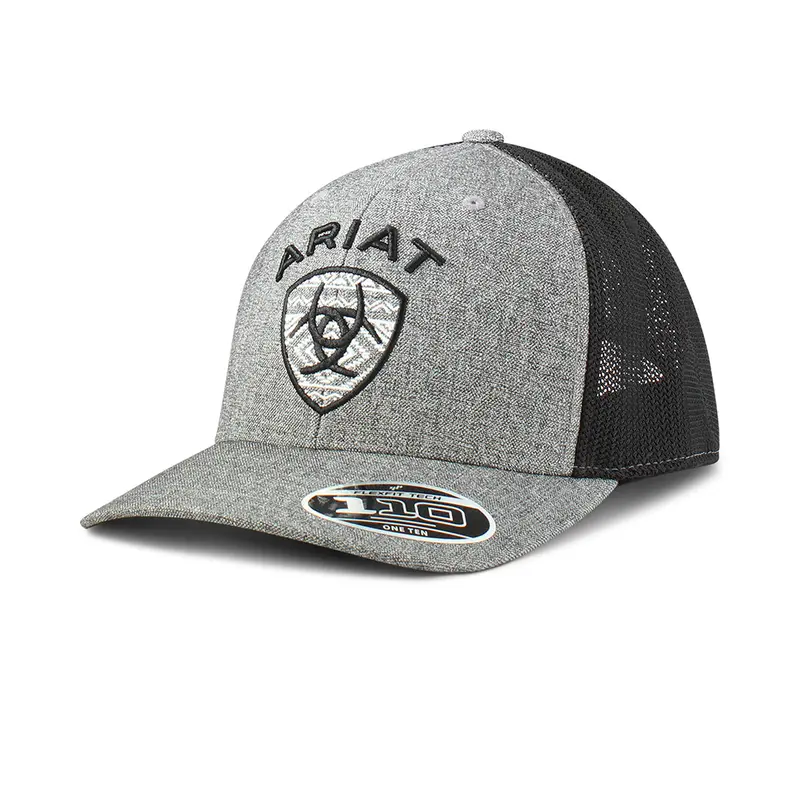 Ariat Grey Aztec Embroidered Shield Logo Ball Cap 1