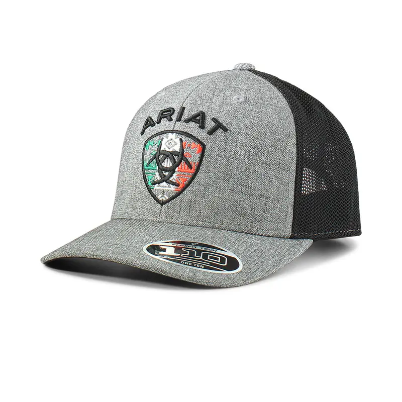 Ariat Grey With Mexican Flag Embroidered Logo Ball Cap 1