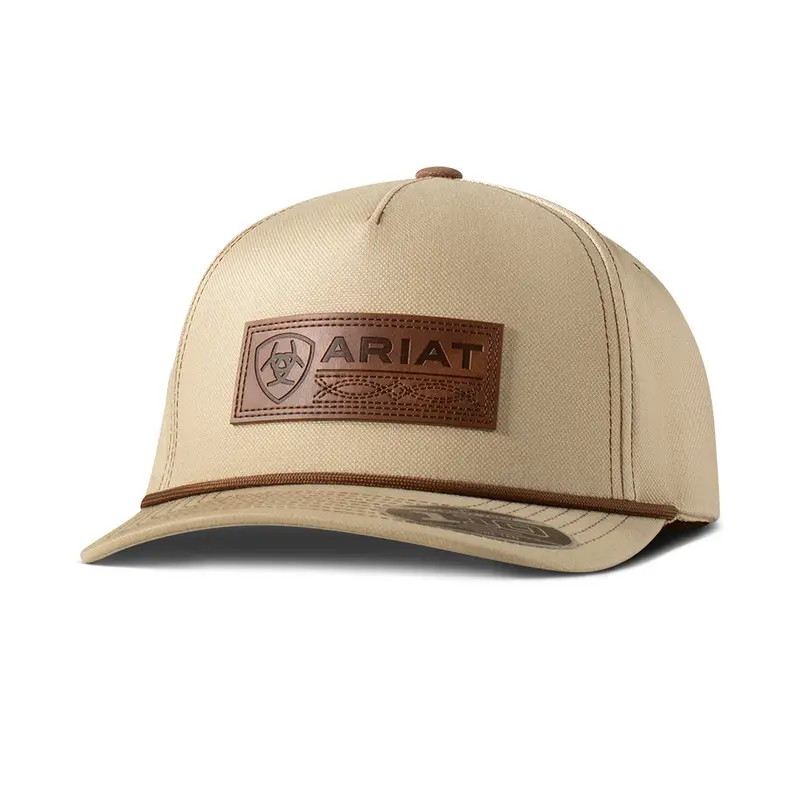 Ariat Khaki With Embossed Faux Leather Logo Patch Flexfit Ball Cap 1