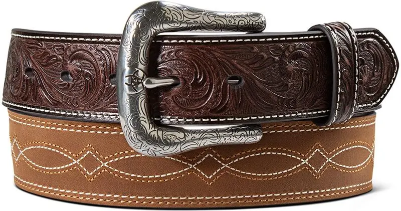 Ariat Medium Brown Boot Stitched Belt With Floral Billets 1
