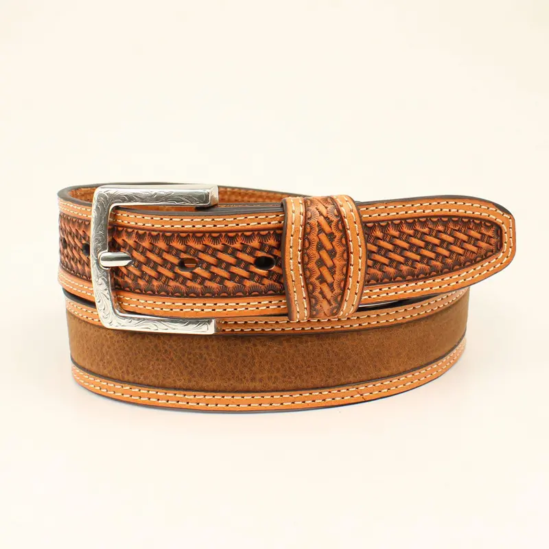 Ariat Medium Brown Embossed Basketweave Belt 1