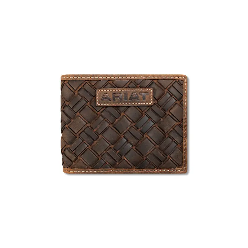 Ariat Medium Brown Large Basket Weave Bifold Wallet 1