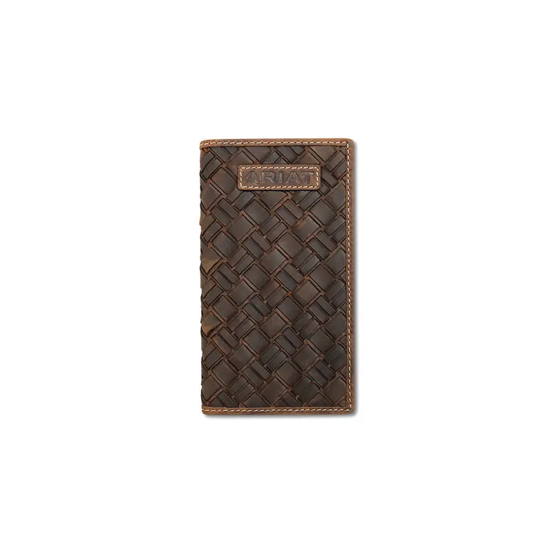 Ariat Medium Brown Large Basket Weave Rodeo Wallet 1