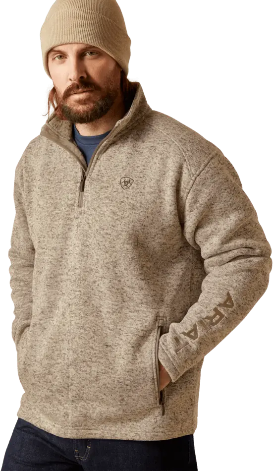 Ariat Men's Beige Caldwell Logo 1/4 Zip Sweater 1