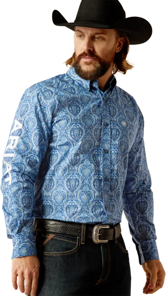 Ariat Men's Blue And White Team Kellen Fitted Shirt 1