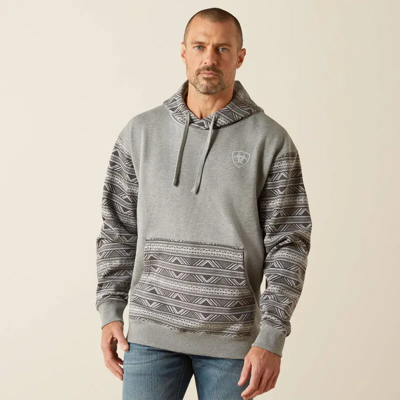 Ariat Men's Grey Geo Serape Southwestern Color Block Hoodie 1
