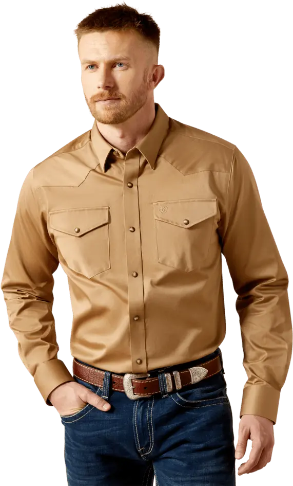 Ariat Men's Khaki Solid Twill Fitted Shirt 1