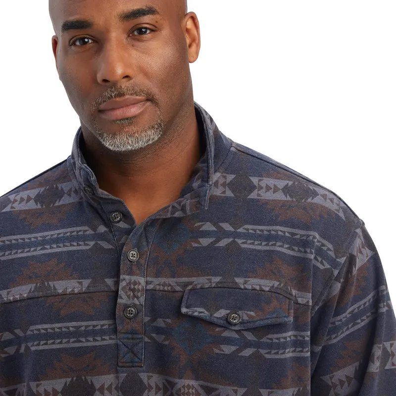 Ariat Men's Maritime Blue Printed Overdyed Washed Sweater 1