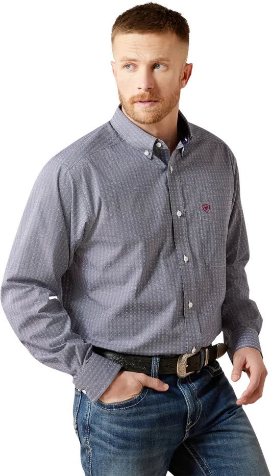 Ariat Men's Navy Wrinkle Free Bowen Classic Fit Shirt 1