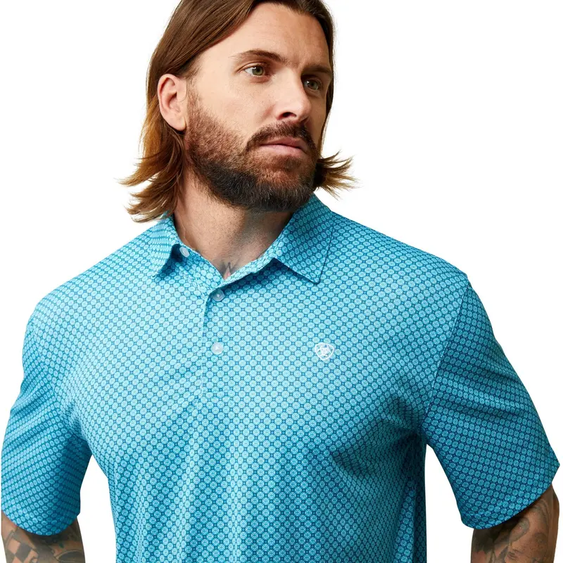Ariat Men's Peacock Blue All Over Print Polo 1
