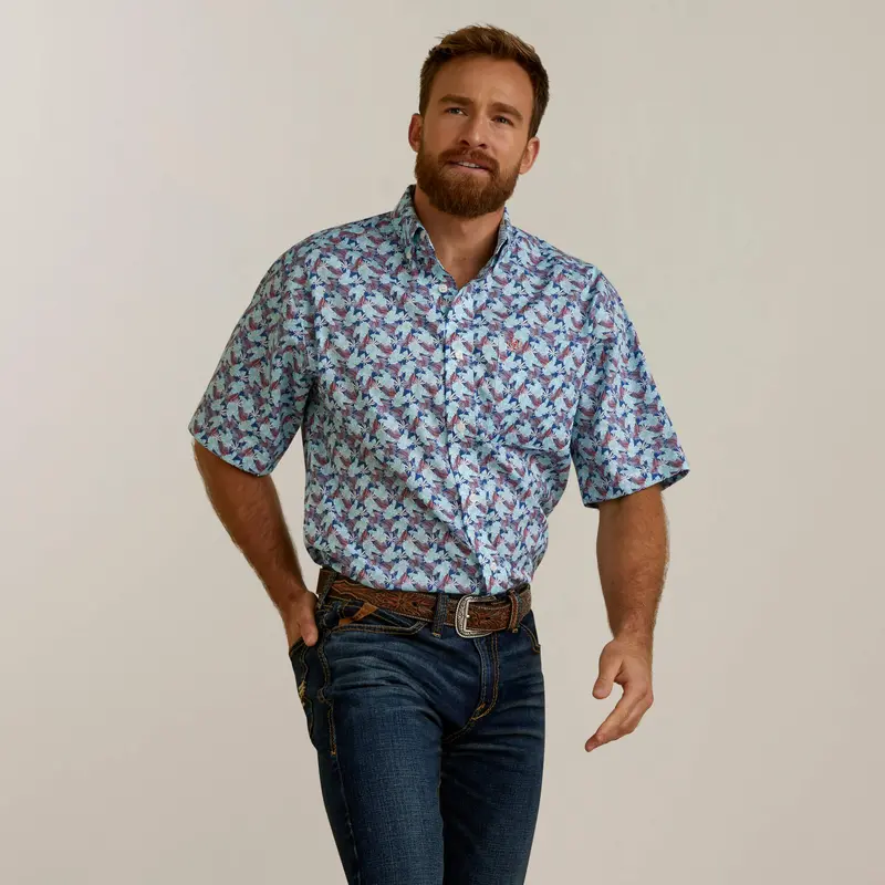 Ariat Men's Wrinkle Free Wrigley Classic Fit Bright Cobalt Shirt 1