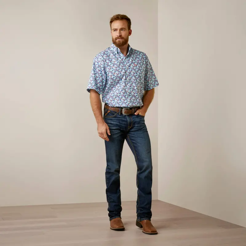 Ariat Men's Wrinkle Free Wrigley Classic Fit Bright Cobalt Shirt 2