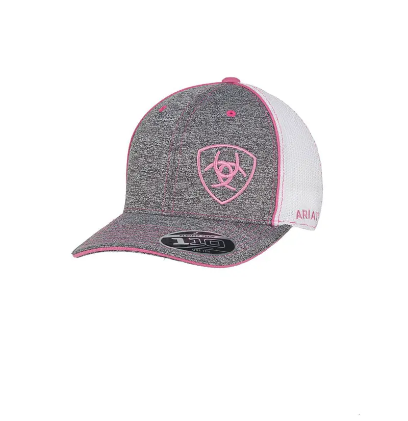 Ariat Pink And Grey Off Set Shield Logo Hat 1
