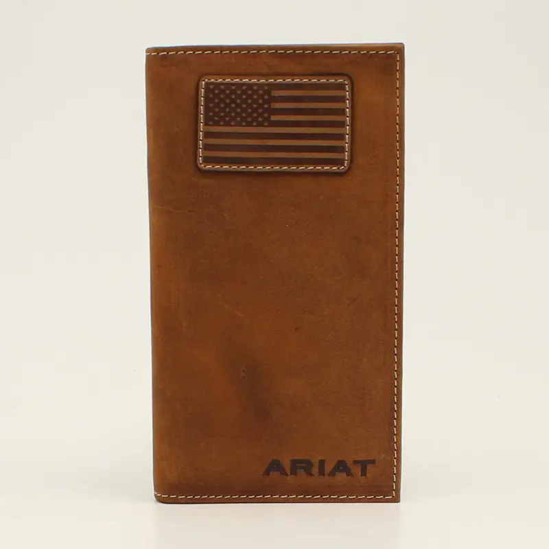 Ariat Tan With Flag Patch Rodeo Wallet 1