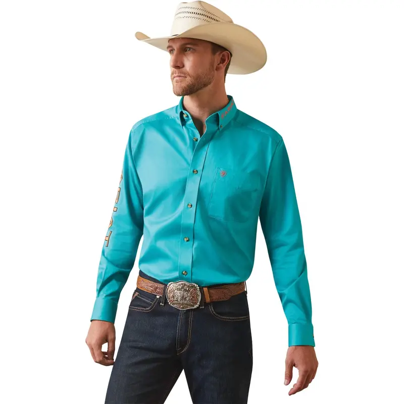 Ariat Teal Team Logo Twill Fitted Shirt 1