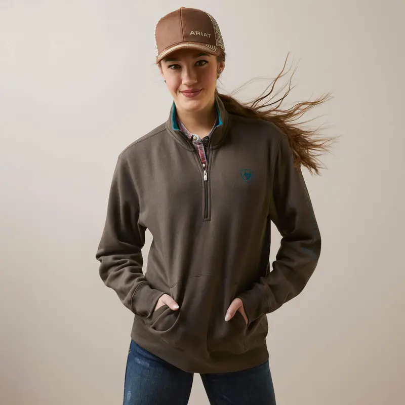 Ariat Women's Banyan Bark Half Zip Logo Sweatshirt 1