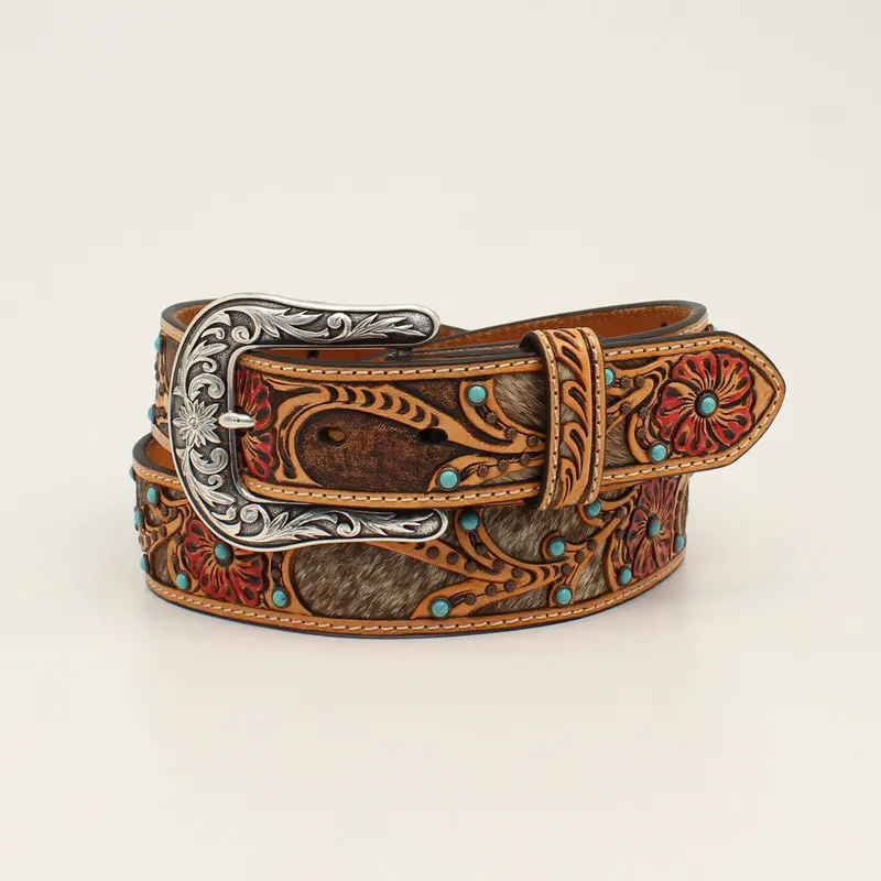 Ariat Women's Calf Hair Underlay Red Flower Belt 1