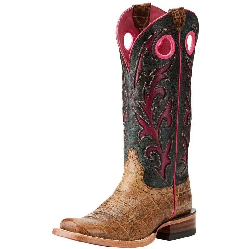 Ariat Women's Chute Out Boot-Antique Tan Croc/Crackled Teagenta 1