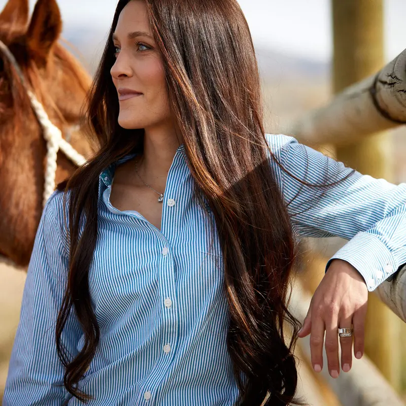Ariat Women's Crystal Teal Stripe Kirby Stretch Shirt 1
