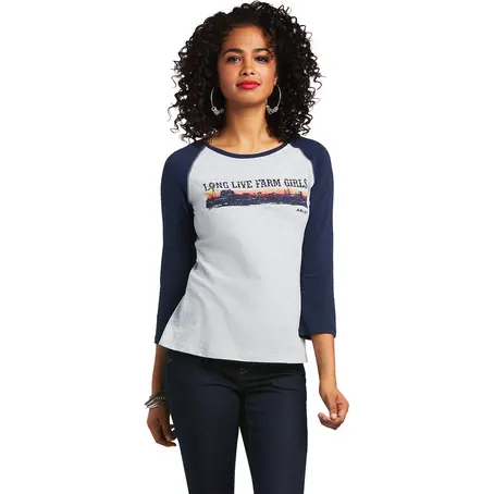 Ariat Women's Heather Gray And Navy Baseball Tee 1