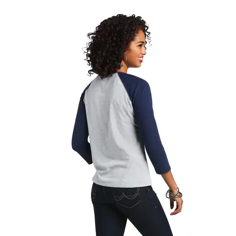 Ariat Women's Heather Gray And Navy Baseball Tee 2