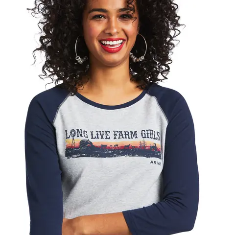 Ariat Women's Heather Gray And Navy Baseball Tee 3