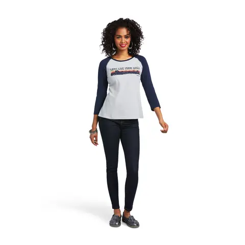 Ariat Women's Heather Gray And Navy Baseball Tee 4